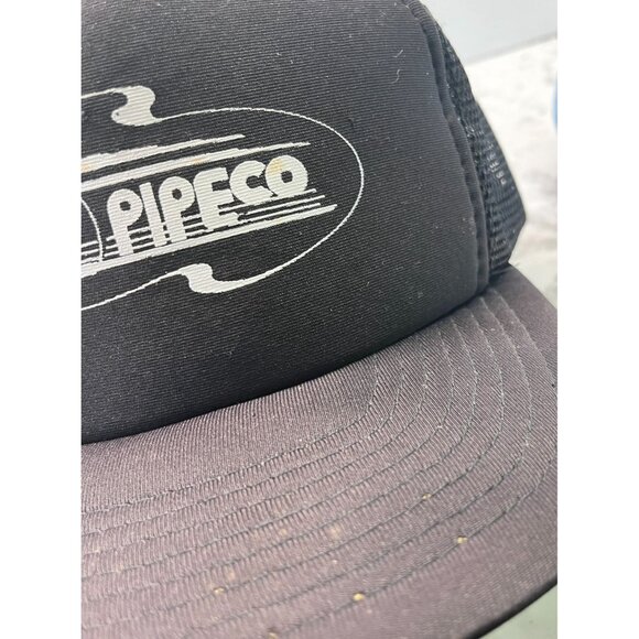 Vintage Pipeco Black Snapback Cap Trucker Hat Construction Irrigation Distressed - Picture 11 of 13